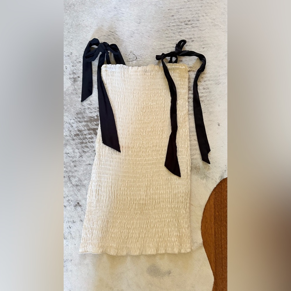 Zara Cream Textured Dress with Black Accents Size Medium